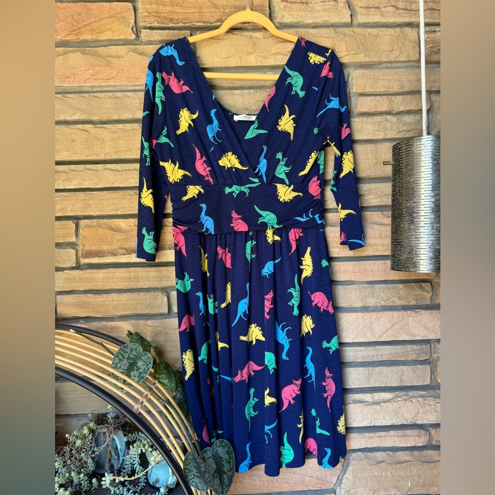 ModCloth Rainbow Dinosaur Print Dress - size L